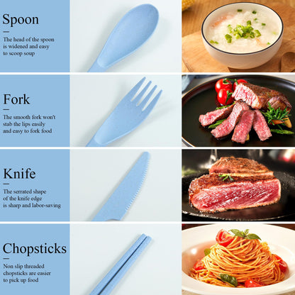 4 Sets Travel Utensils with Case, Cutlery Set Chopsticks Fork Spoon Knife with Case, Reusable Plastic Utensils Sets for Lunch Box Accessories,Portable Lunch Box Utensils Set for Daily Use