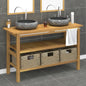 vidaXL Bathroom Vanity Cabinet with Black Marble Sinks Solid Wood Teak-2