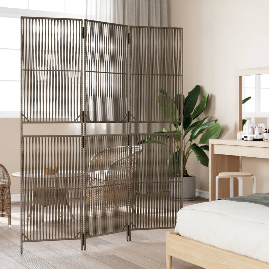 vidaXL Room Divider 3 Panels Gray Poly Rattan-4
