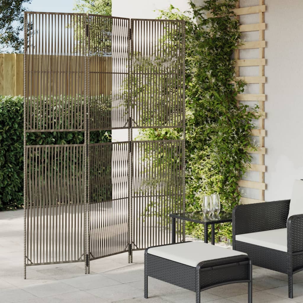 vidaXL Room Divider 3 Panels Gray Poly Rattan-0