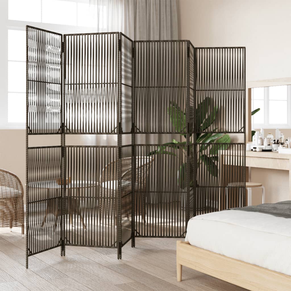 vidaXL Room Divider 6 Panels Brown Poly Rattan-4