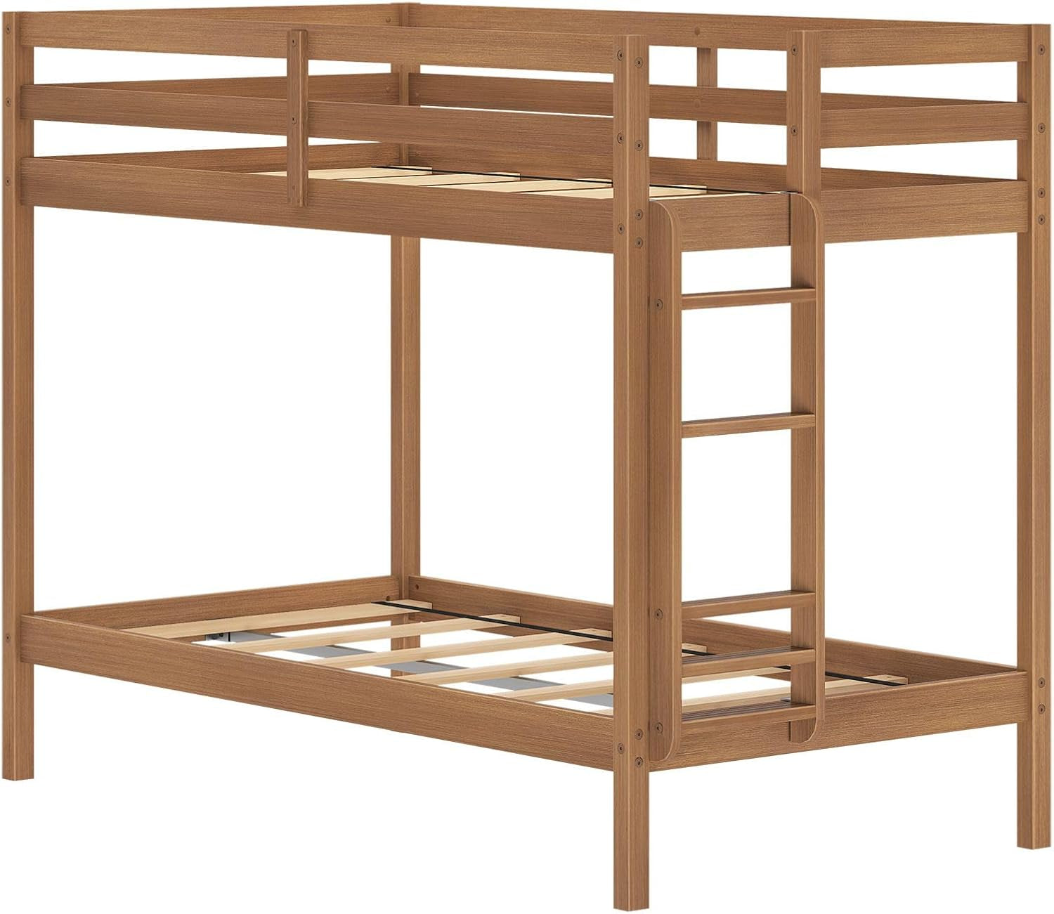 EngineeredWood TwinOverTwin Bunk With Ladder Oak Finish-3