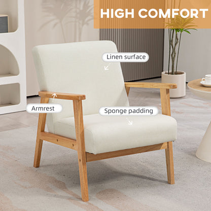 Fabric Accent Chair for Living Room, Arm Chair with Rubber Wood Frame and Padded Cushion, Cream White-3