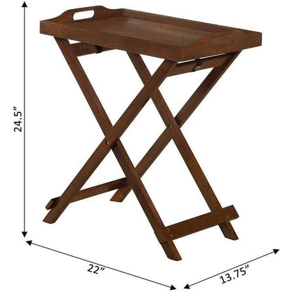 Folding TV Tray Bedside Table in Dark Brown Espresso Wood Finish-4