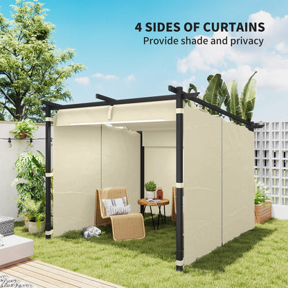 3 x 3 Metre Retractable Roof Pergola with Curtains - Beige-4