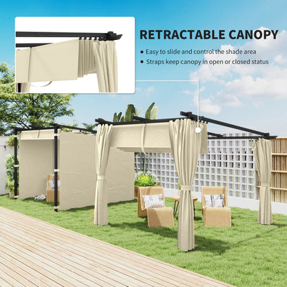 3 x 3 Metre Retractable Roof Pergola with Curtains - Beige-3