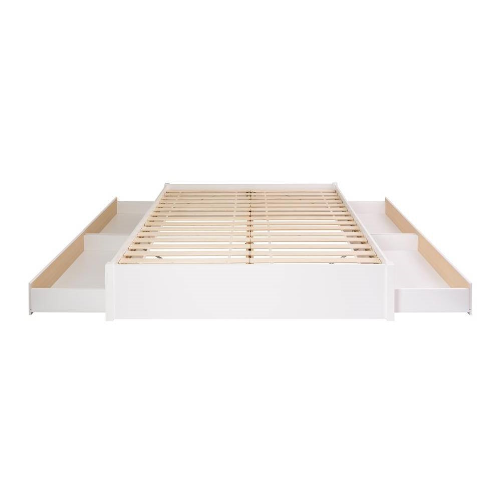 King Size 4 Drawer Storage White Wooden 4 Post Platform Bed  Frame-0