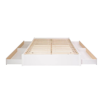 King Size 4 Drawer Storage White Wooden 4 Post Platform Bed  Frame-0