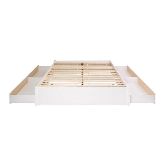 King Size 4 Drawer Storage White Wooden 4 Post Platform Bed  Frame-0