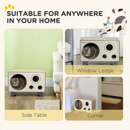 2 in 1 Cat Scratcher, Radio Shape Cat House with Catnip, 57 x 24.5 x 39cm, Natural Wood Finish-3