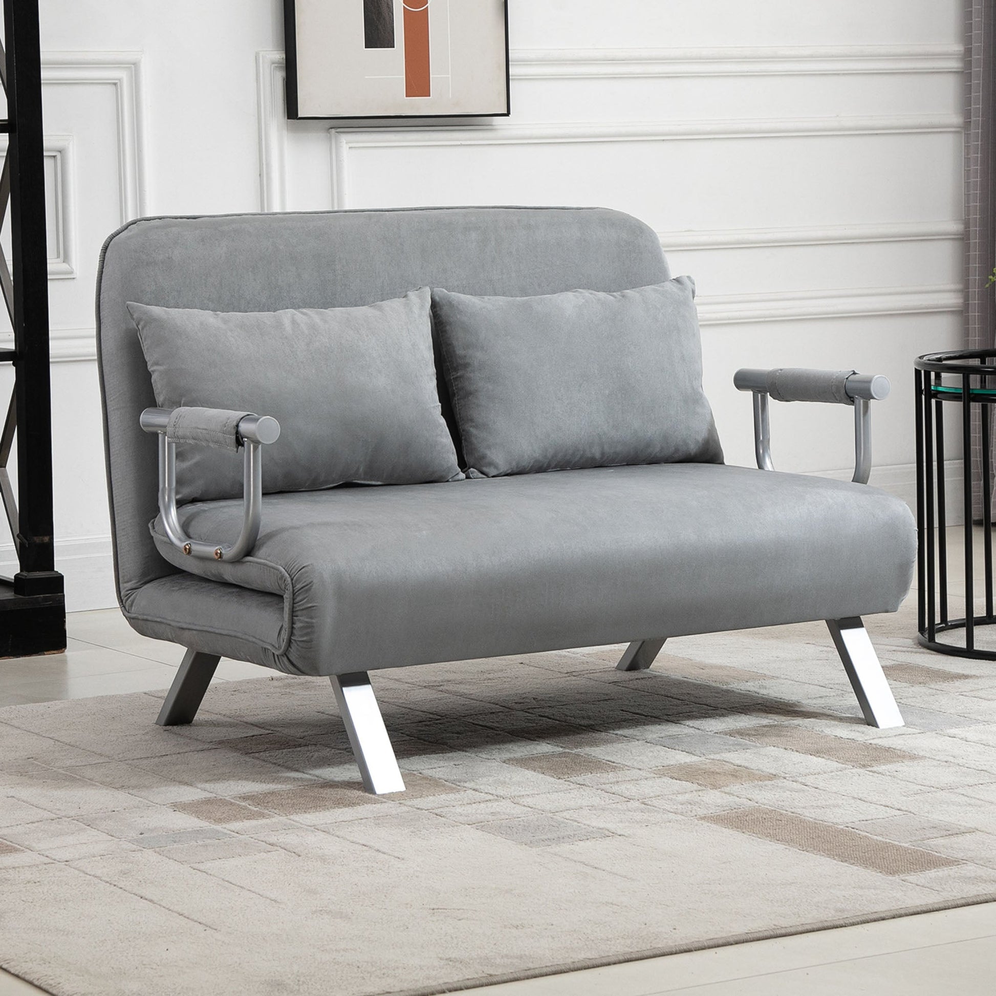 Two-Seater Click-Clack Sofa Bed - Light Grey-1
