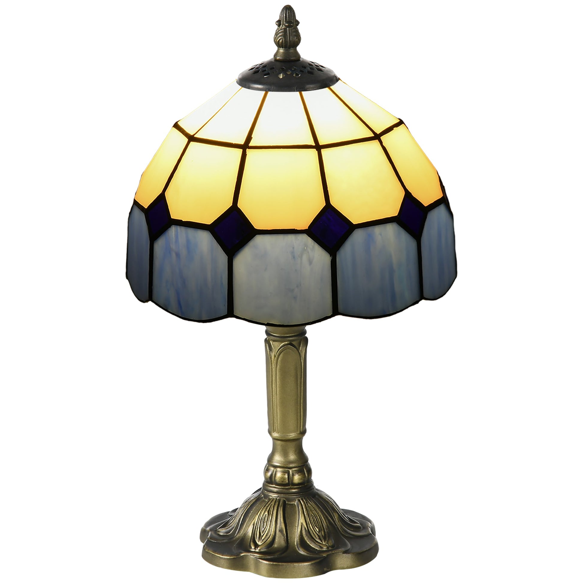 Handmade Stained Glass Table Lamp, Antique Bedside Lamp for Bedroom, Living room, Home, Nightstand, Decorative Night Light, Blue-0