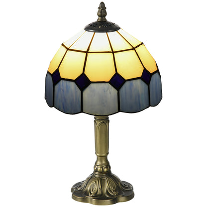 Handmade Stained Glass Table Lamp, Antique Bedside Lamp for Bedroom, Living room, Home, Nightstand, Decorative Night Light, Blue-0