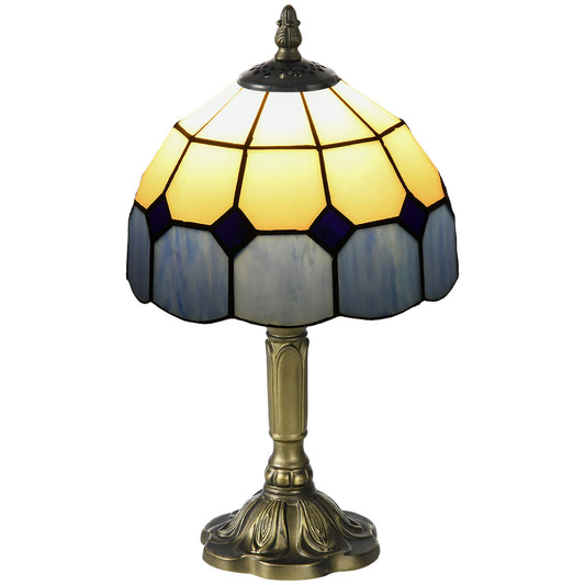 Handmade Stained Glass Table Lamp, Antique Bedside Lamp for Bedroom, Living room, Home, Nightstand, Decorative Night Light, Blue-0