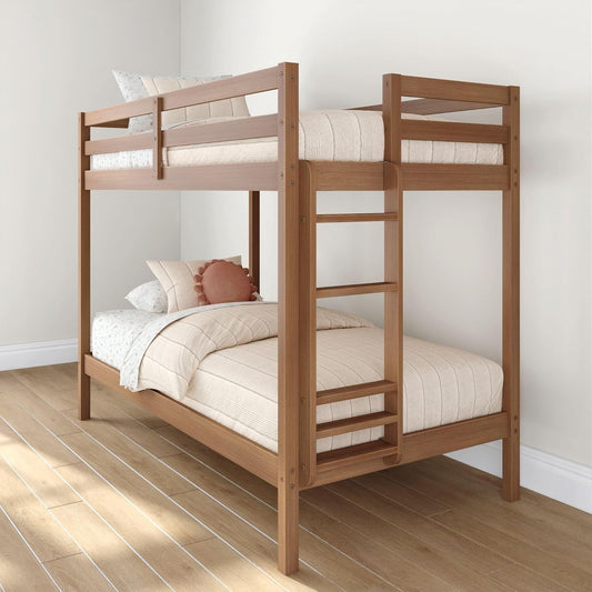 EngineeredWood TwinOverTwin Bunk With Ladder Oak Finish-0