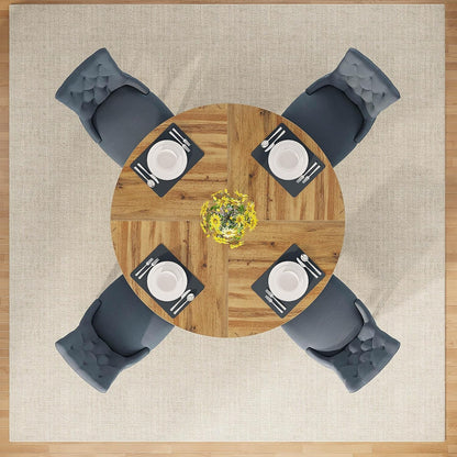 round Dining Table Wood Kitchen Table for Dining Room Living Room, 47" Dinning Room Tables for 4 Adult, Farmhouse Dinner Table with Wooden Tabletop and Cross Base, Burlywood(Only Table)-4