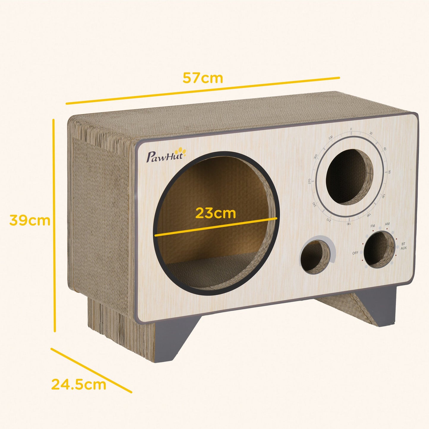 2 in 1 Cat Scratcher, Radio Shape Cat House with Catnip, 57 x 24.5 x 39cm, Natural Wood Finish-2