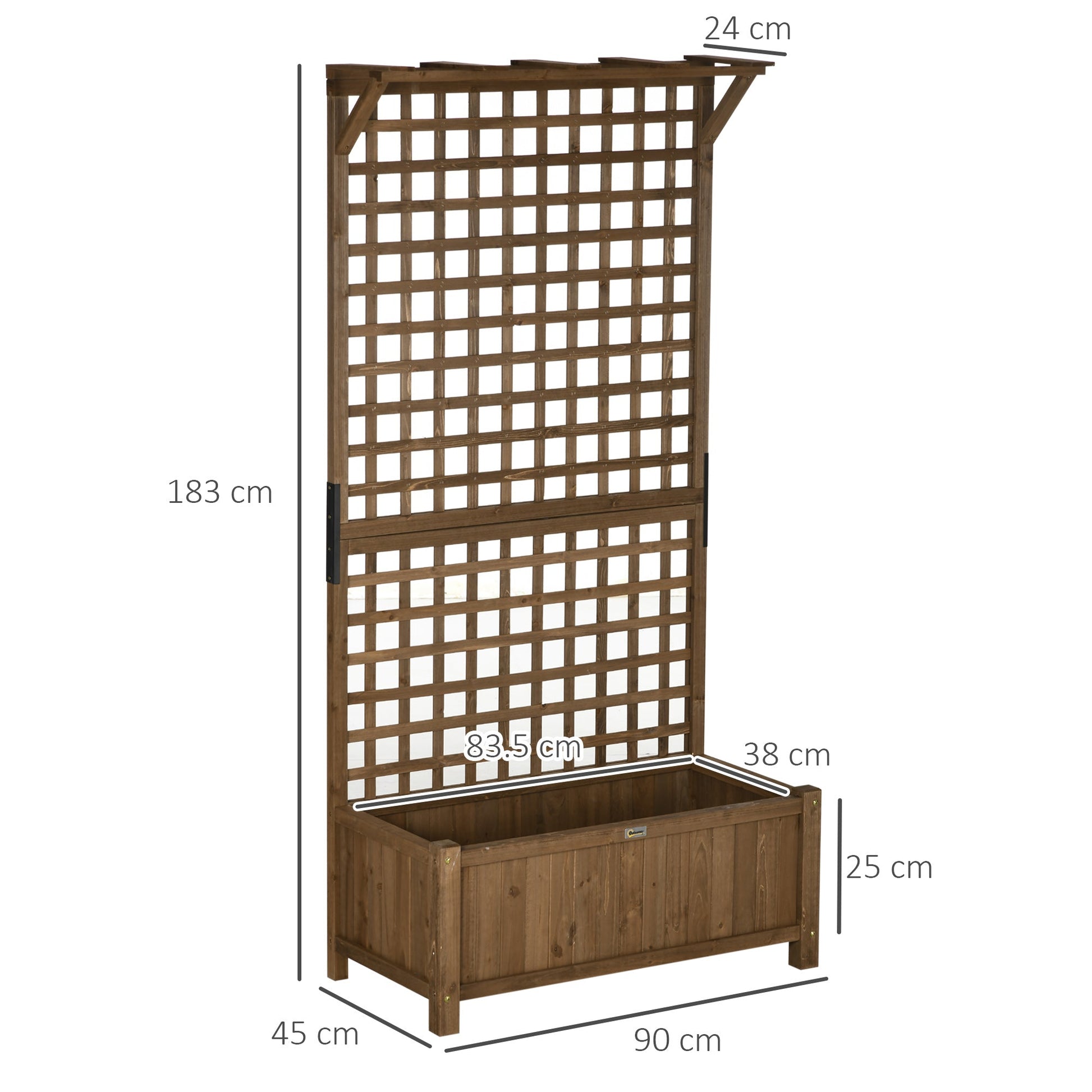 Set of 2 Raised Wood Planters with Trellis and Drainage Holes - Brown-2