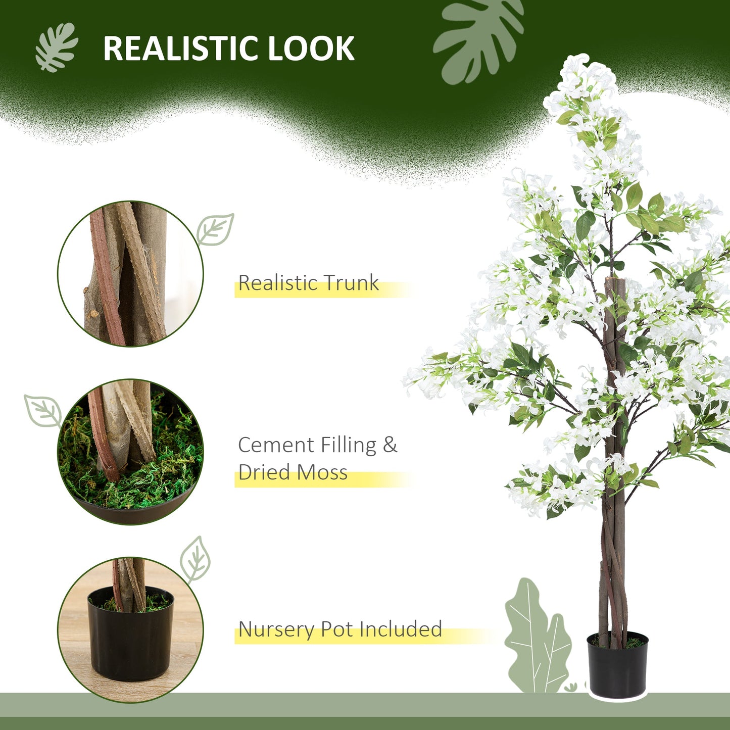 Artificial Honeysuckle Plant in Pot - Realistic Indoor Outdoor Decor White Green-3