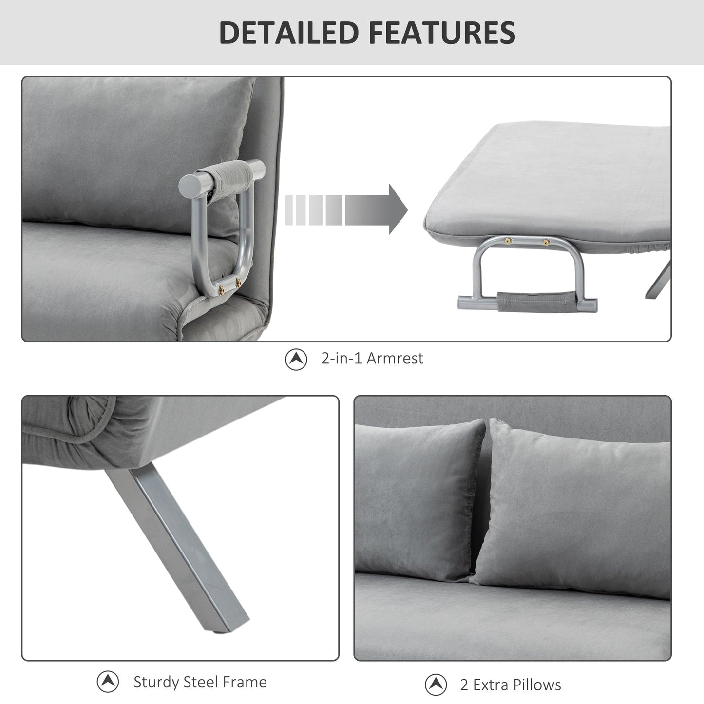 Two-Seater Click-Clack Sofa Bed - Light Grey-4