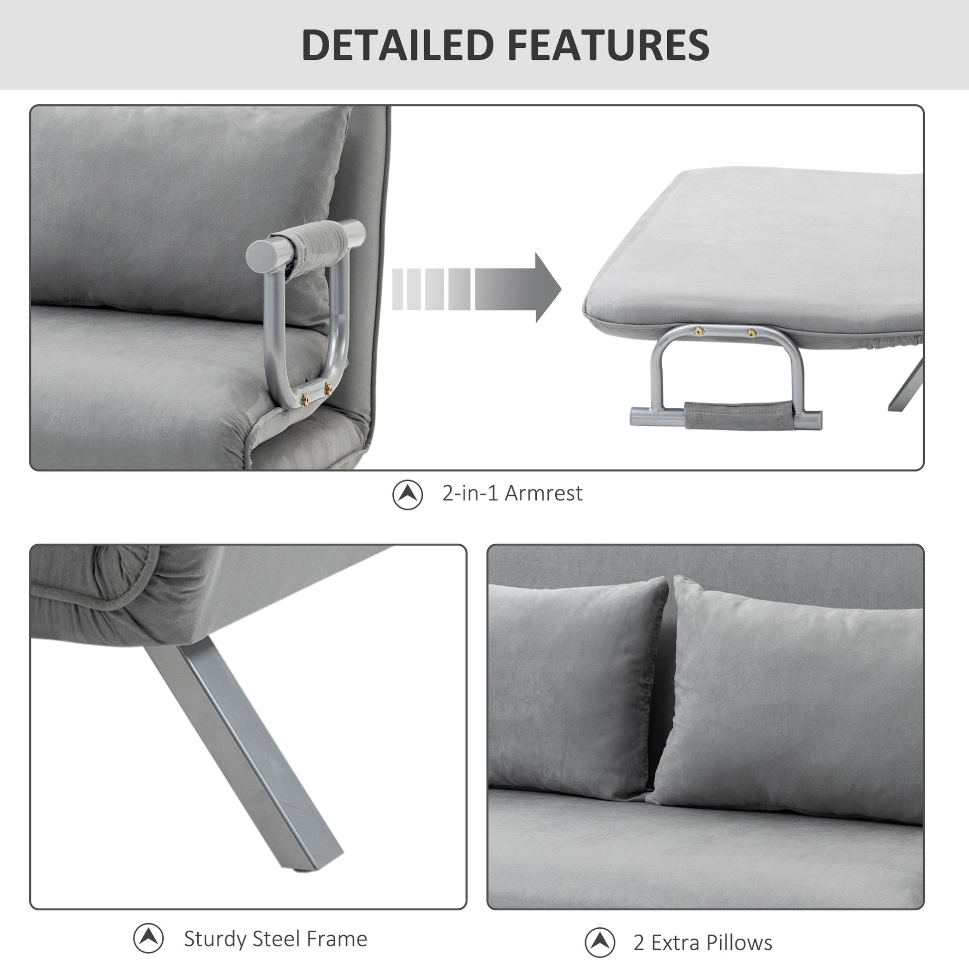 Two-Seater Click-Clack Sofa Bed - Light Grey-4