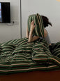 Retro Jersey Knit Stripe Queen Duvet Cover Set with Pillowcases & Fitted Sheet-0