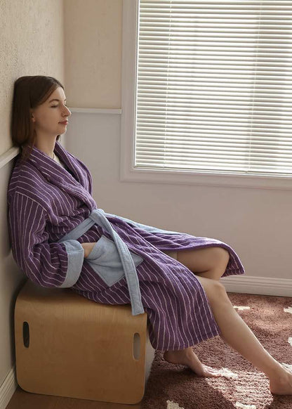 Ultra Soft Dopamine Stripe Bathrobe - 100% Organic Long-stapled Cotton-4