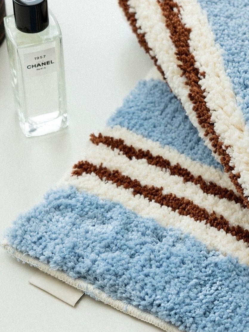 Ultra Soft Retro Blue Stripe Bath Rug, Absorbent Mat-3