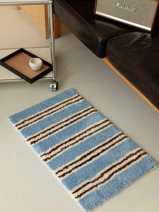 Ultra Soft Retro Blue Stripe Bath Rug, Absorbent Mat-0