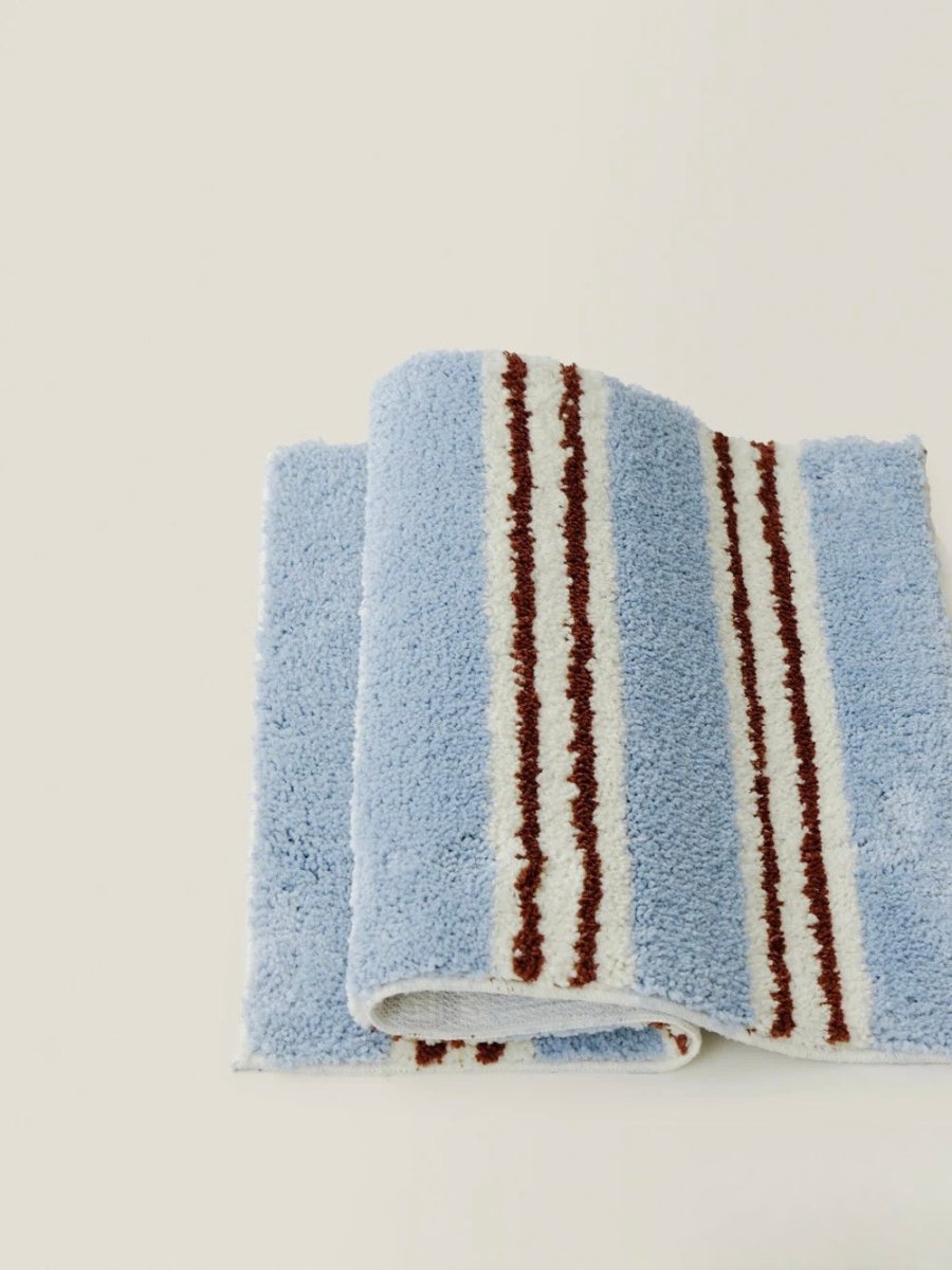 Ultra Soft Retro Blue Stripe Bath Rug, Absorbent Mat-2