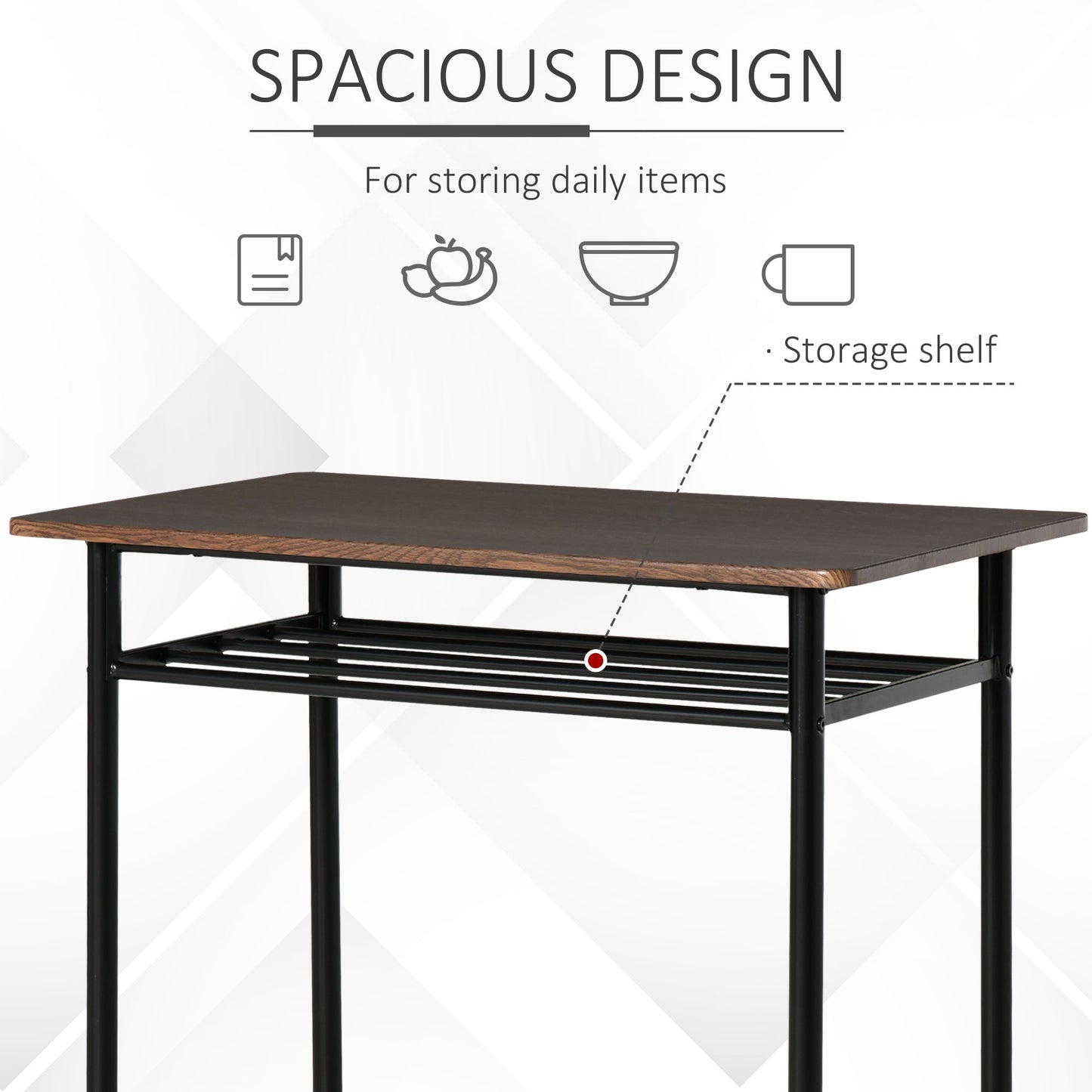 Bar Table Set, Bar Set-1 Bar Table and 2 Stools with Metal Frame Footrest and Storage Shelf, for Kitchen, Dining Room, Pub, Cafe, Black and Oak-4