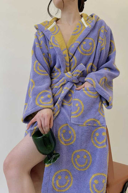 Whimsy Funky Smiley Face Hooded Robe - Soft 100% Organic Long-stapled Cotton-3