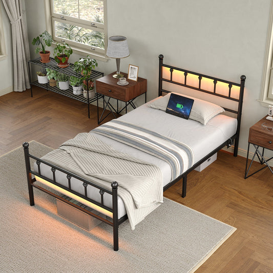 YANOSAKU BF005-GR-T Twin Size Metal Bed Frame with LED Lights-0