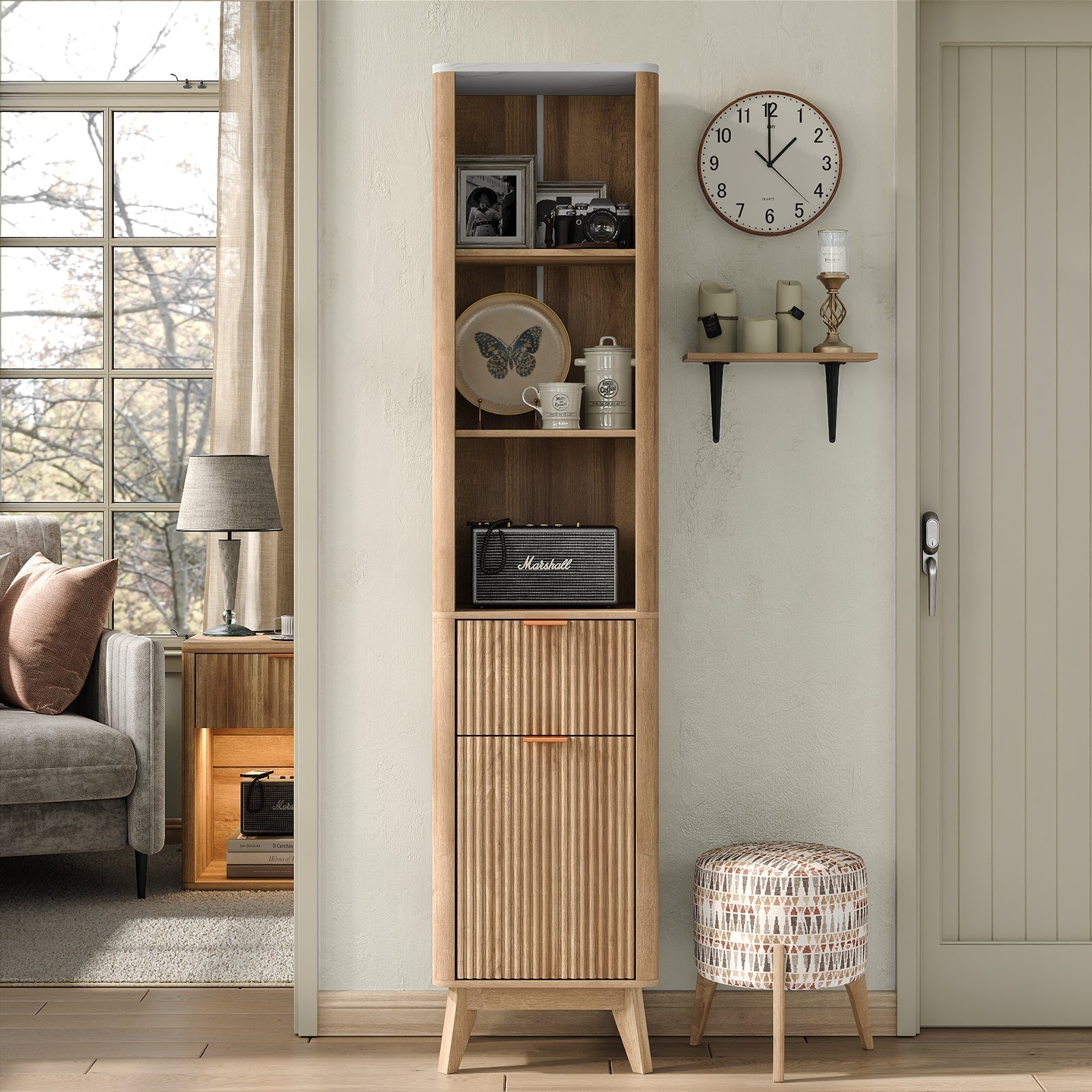 Yanosaku SC007 Tall Fluted Cabinet with Shelves, Narrow Storage Cabinet-0