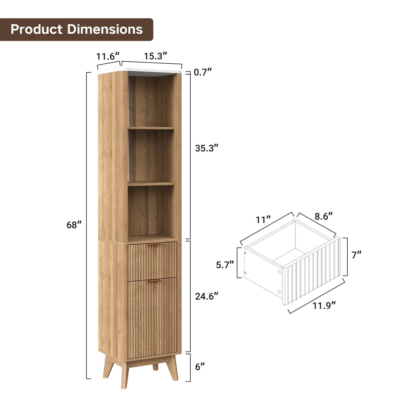 Yanosaku SC007 Tall Fluted Cabinet with Shelves, Narrow Storage Cabinet-1