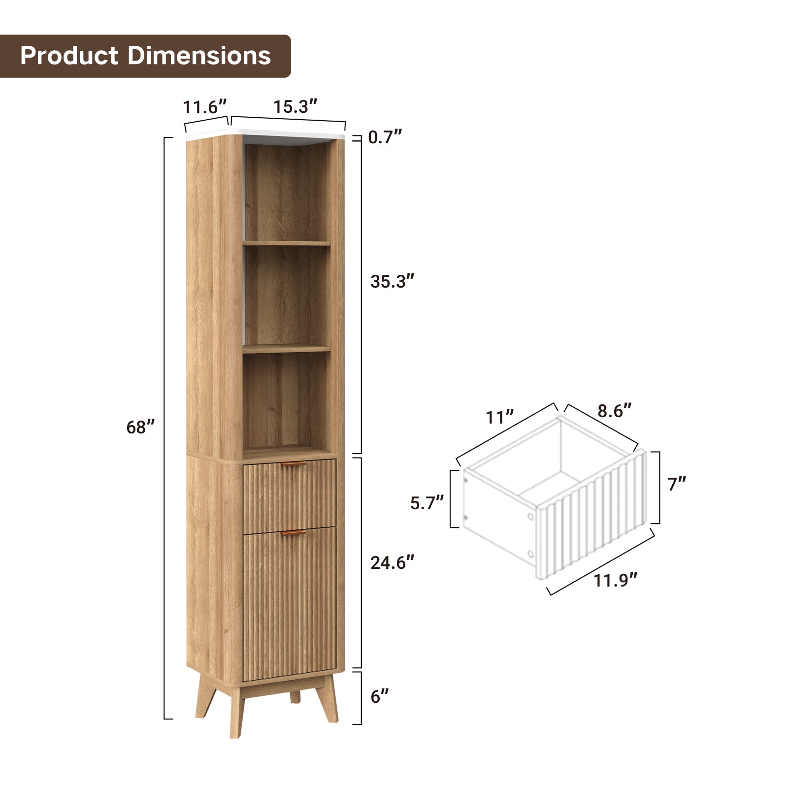 Yanosaku SC007 Tall Fluted Cabinet with Shelves, Narrow Storage Cabinet-1