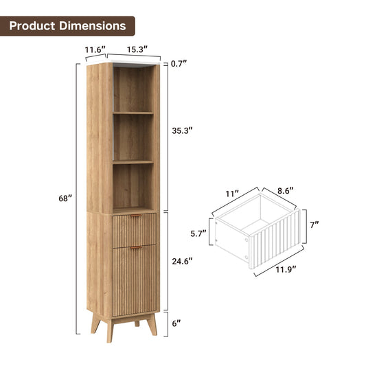 Yanosaku SC007 Tall Fluted Cabinet with Shelves, Narrow Storage Cabinet-1