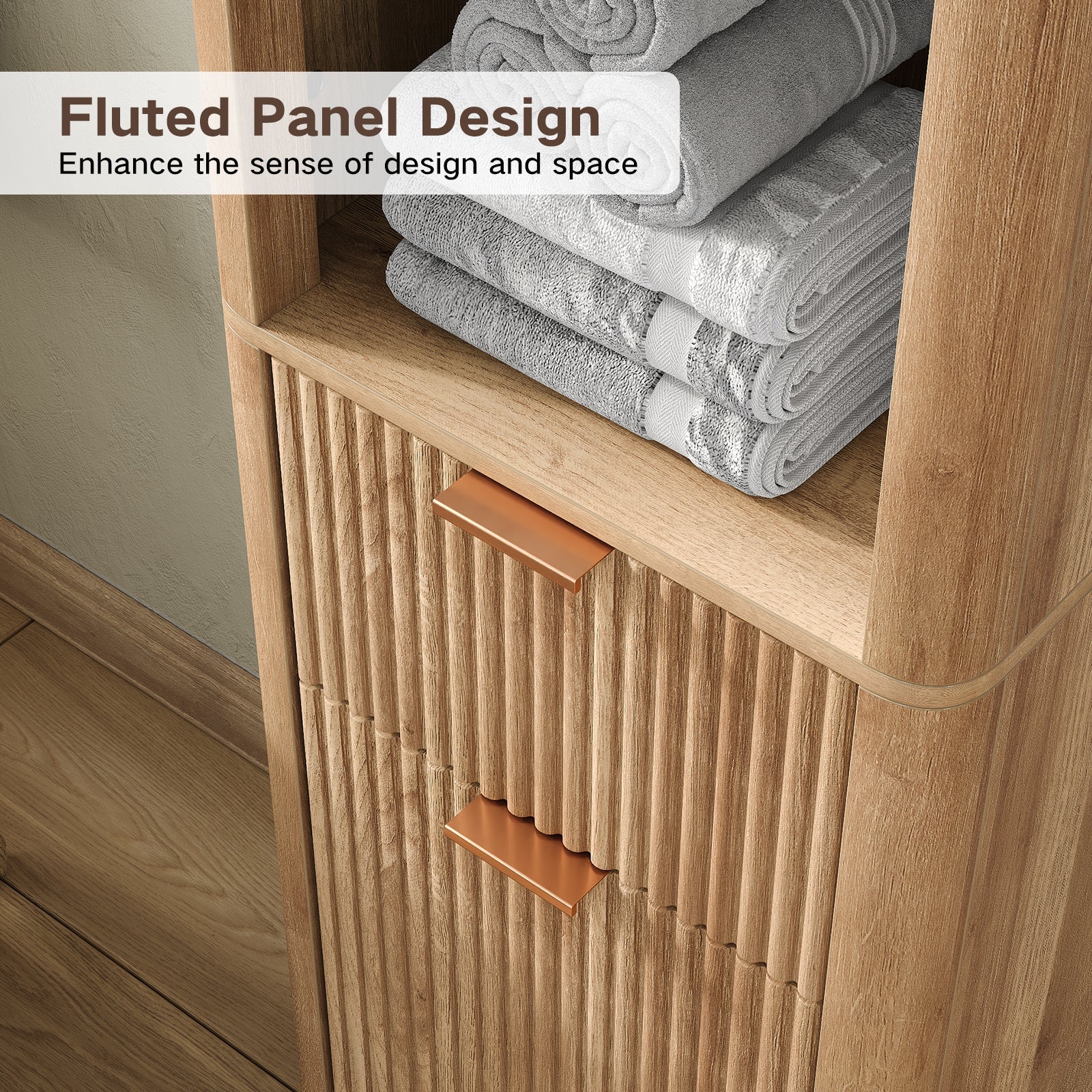 Yanosaku SC007 Tall Fluted Cabinet with Shelves, Narrow Storage Cabinet-4