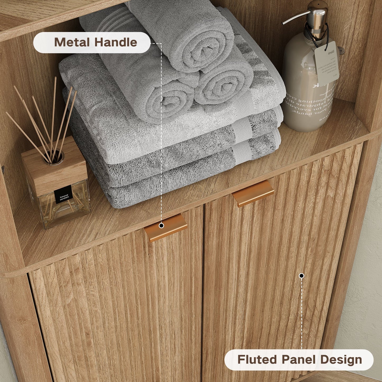 Yanosaku SC008 Tall Corner Cabinet for Bathroom, Fluted 6-Tier Storage Unit-3
