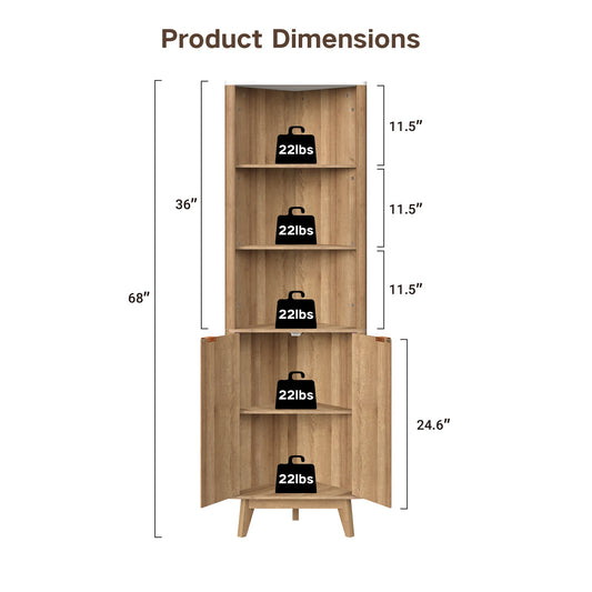 Yanosaku SC008 Tall Corner Cabinet for Bathroom, Fluted 6-Tier Storage Unit-1