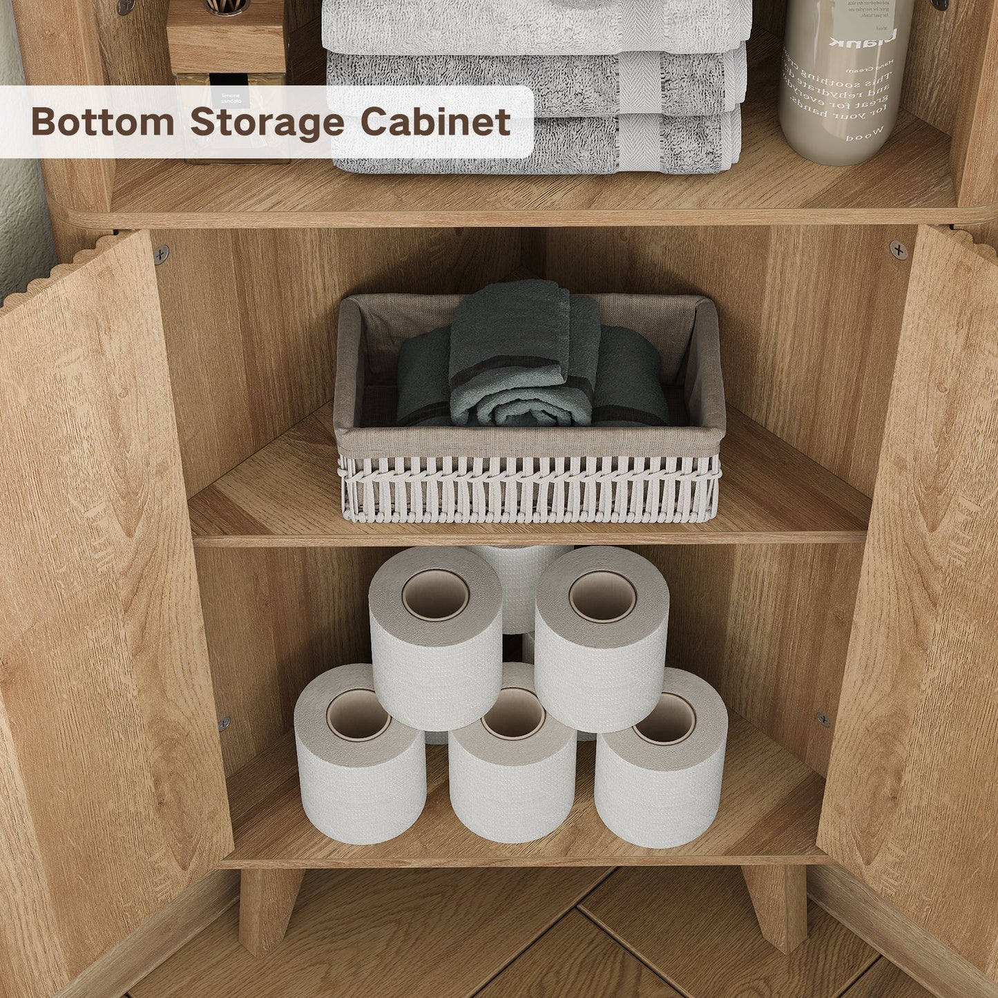 Yanosaku SC008 Tall Corner Cabinet for Bathroom, Fluted 6-Tier Storage Unit-4