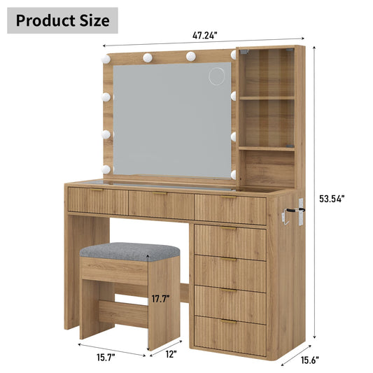 Yanosaku VD013 Bedroom Makeup Vanity desk with LED Mirror, 7 Drawers-1
