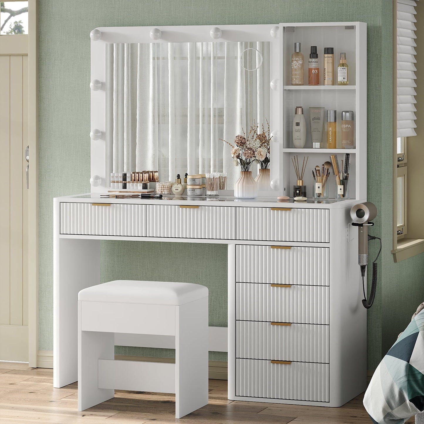 Yanosaku VD013 Bedroom Makeup Vanity desk with LED Mirror, 7 Drawers-5