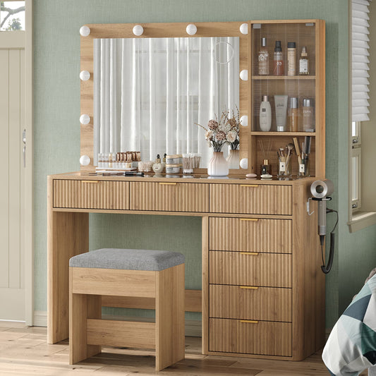 Yanosaku VD013 Bedroom Makeup Vanity desk with LED Mirror, 7 Drawers-0
